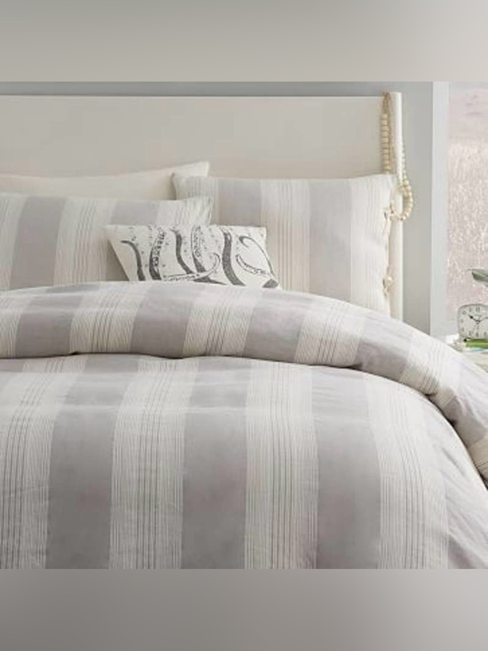 West Elm Linen | Cotton Woven Stripe Twin Duvet Cover Neutral Gray Cream